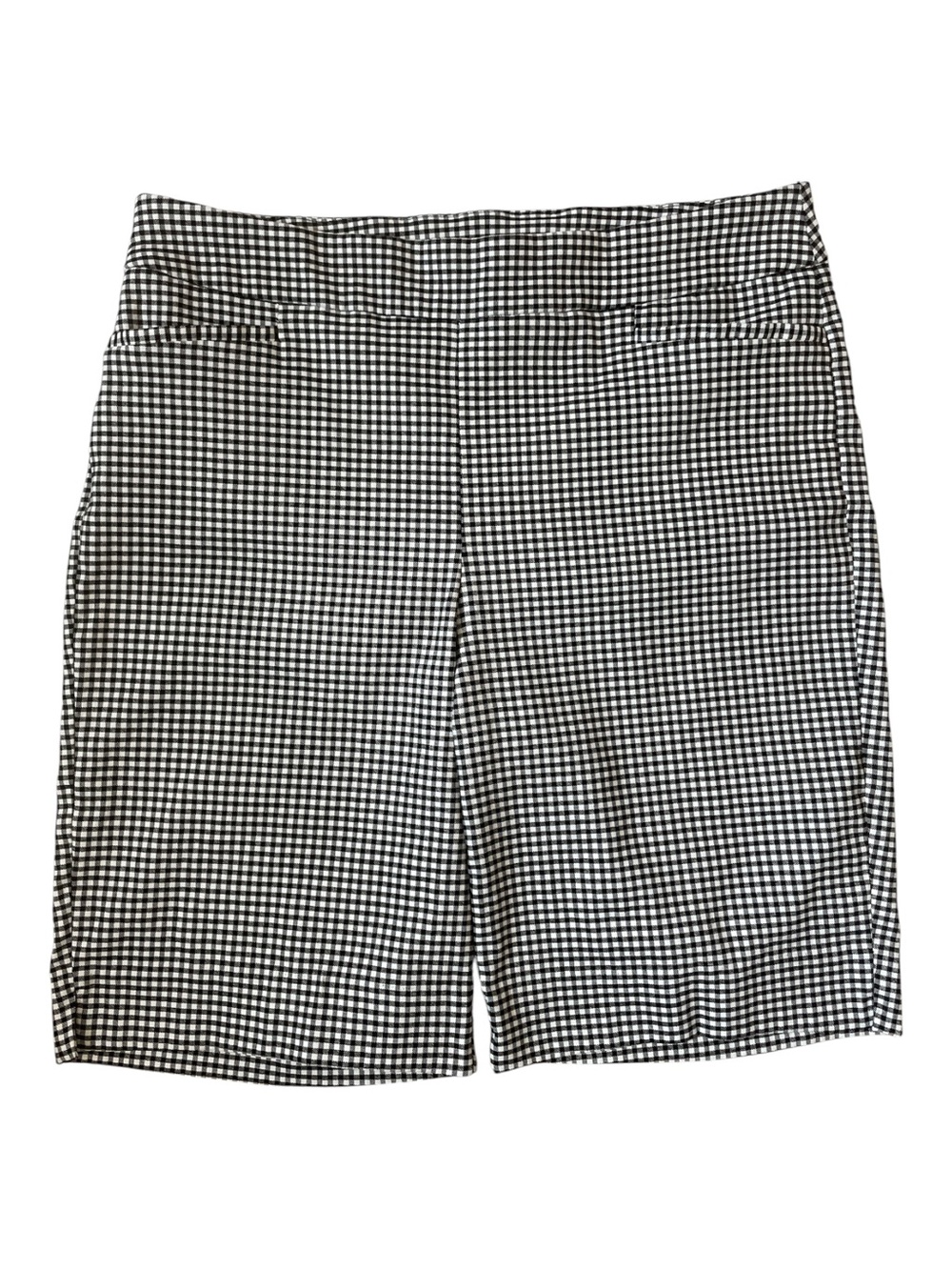 Chico's Bermuda Pull On Shorts Black and White Gingham Flat Front Size 14
